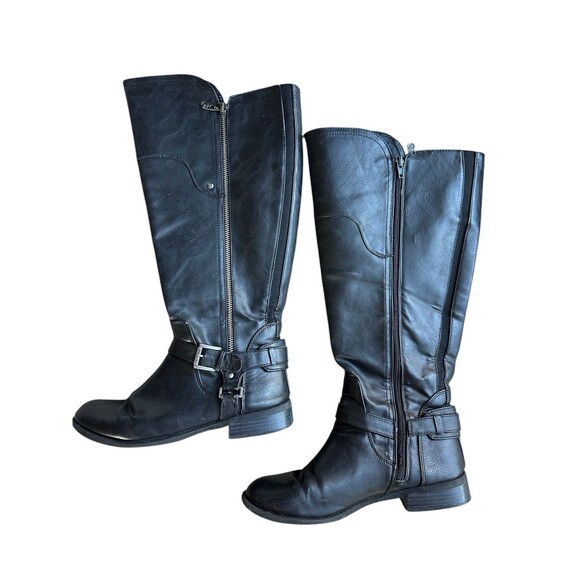 G by Guess Black Knee High Riding Boots Women’s 8M Zip Buckle Equestrian Style - Picture 2 of 14